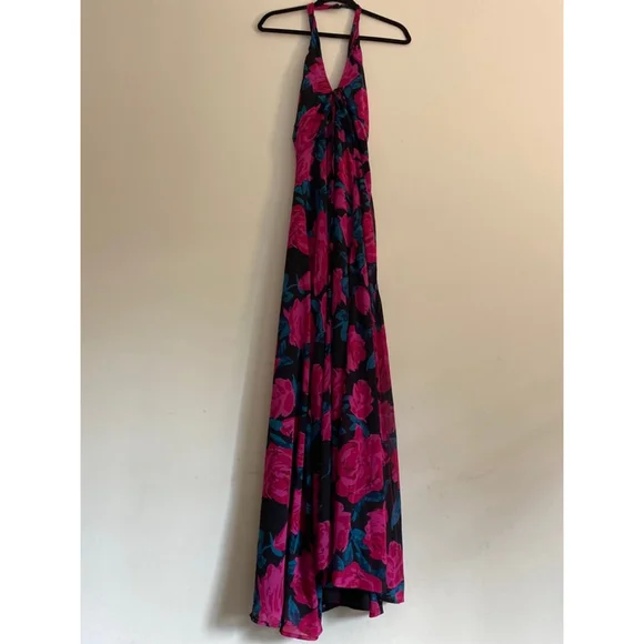 Lulus Fiercely Flowery Black Floral Ruched Halter Dress Small - Picture 3 of 8